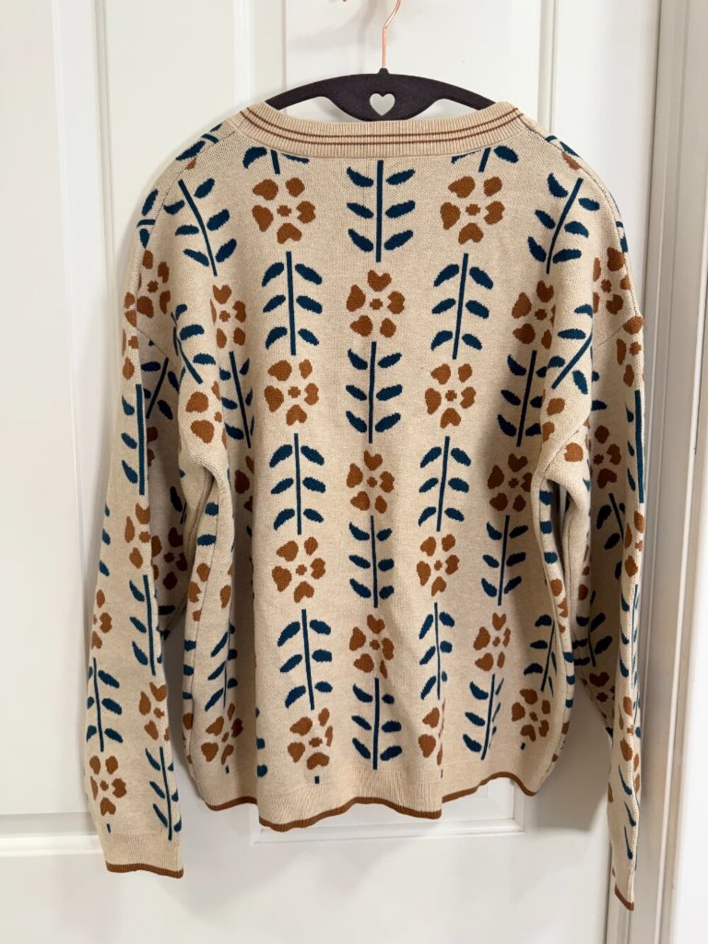 Cream Teal Floral Botanical Button Cardigan Size L - Picture 3 of 7
